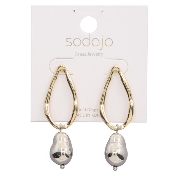 SODAJO TWO TONE TEARDROP ORGANIC SHAPE GOLD DIPPED EARRING