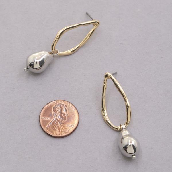 SODAJO TWO TONE TEARDROP ORGANIC SHAPE GOLD DIPPED EARRING