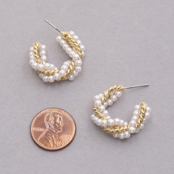 SODAJO PEARL BEAD TWISTED LINK OPEN HOOP GOLD DIPPED EARRING
