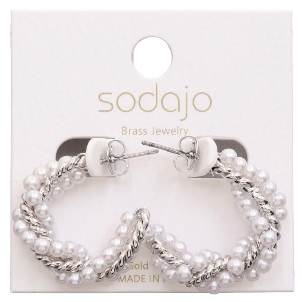 SODAJO PEARL BEAD TWISTED LINK OPEN HOOP GOLD DIPPED EARRING