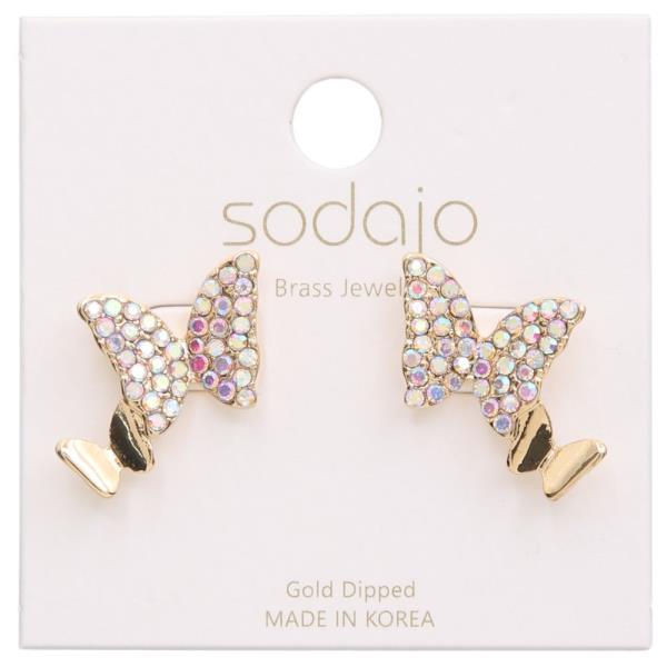SODAJO DOUBLE BUTTERFLY RHINESTONE GOLD DIPPED EARRING