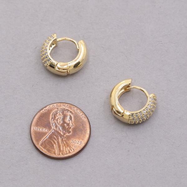 SODAJO RHINESTONE METAL HUGGIE HOOP GOLD DIPPED EARRING