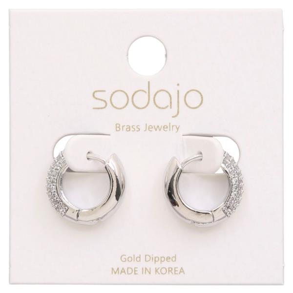 SODAJO RHINESTONE METAL HUGGIE HOOP GOLD DIPPED EARRING