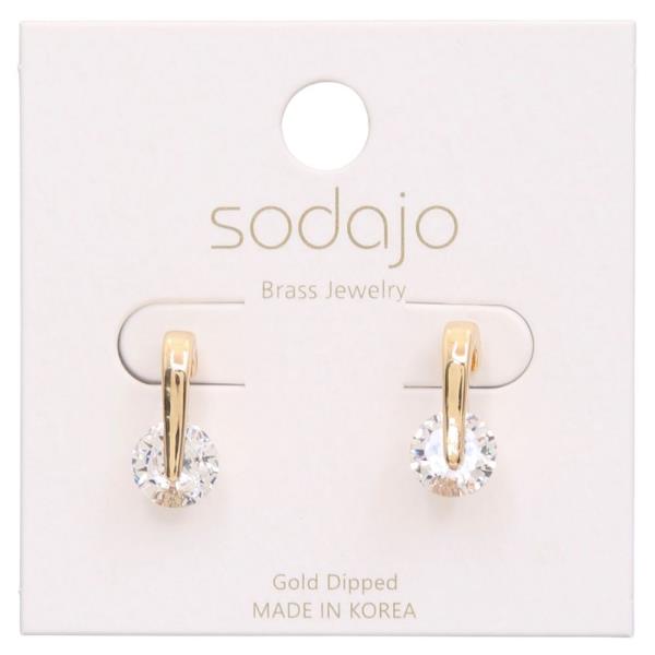 SODAJO CRYSTAL METAL BAR GOLD DIPPED EARRING