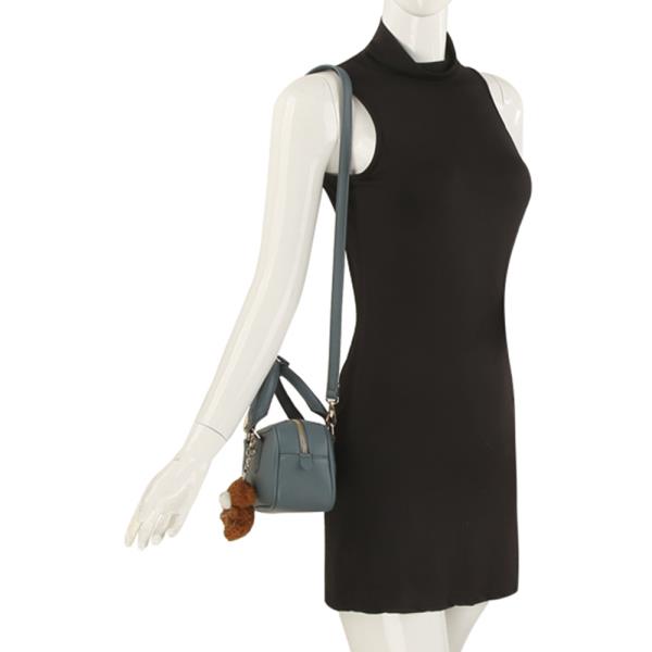 PLAIN TEXTURED HANDLE SATCHEL W DOLL KEYCHAIN