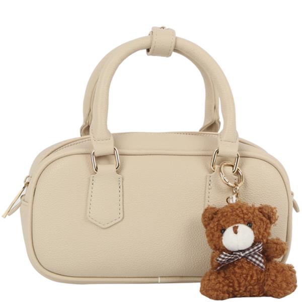 PLAIN TEXTURED HANDLE SATCHEL W DOLL KEYCHAIN
