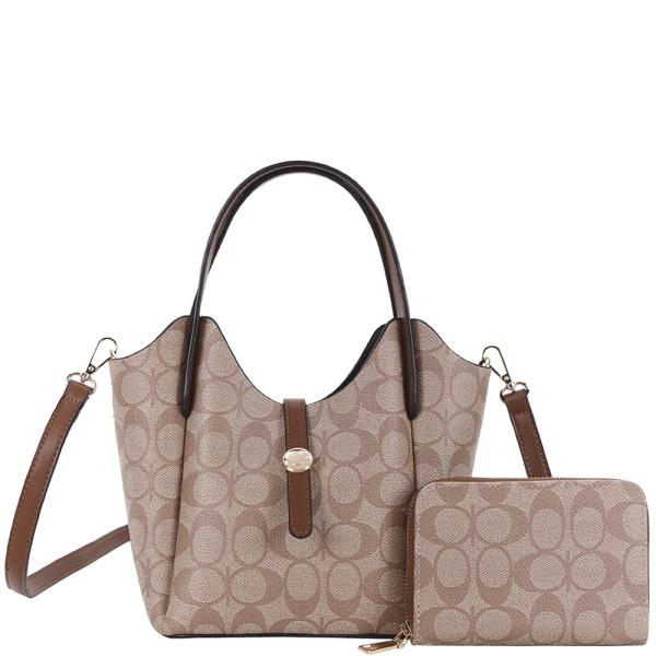 2IN1 OVAL PRINT HANDLE DESIGN SATCHEL W WALLET SET