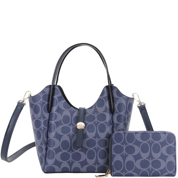 2IN1 OVAL PRINT HANDLE DESIGN SATCHEL W WALLET SET