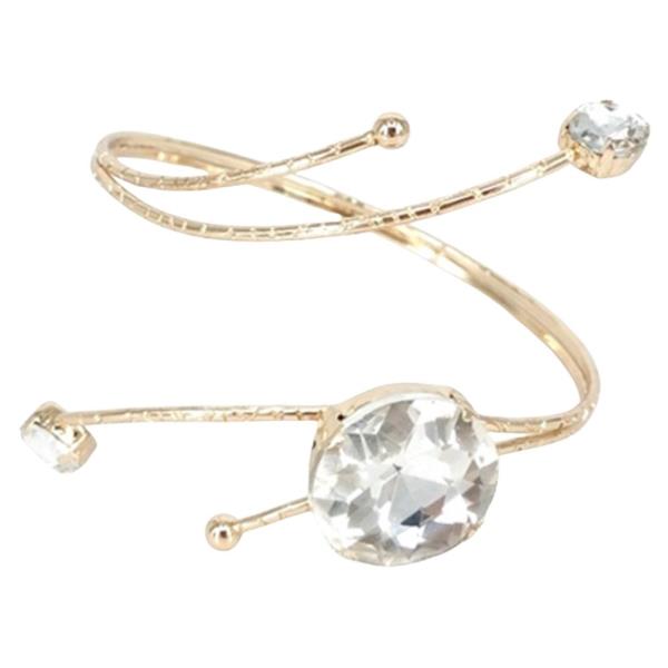 METAL CRYSTAL OVERLAP OPEN CUFF BRACELET