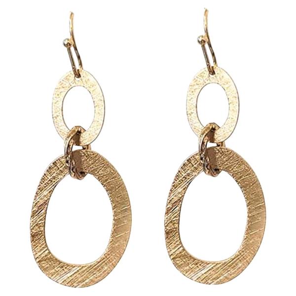 TWO TONE TEXTURED METAL DOUBLE OVAL DANGLE EARRING