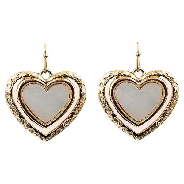 METAL MOTHER OF PEARL HEART DANGLE EARRING