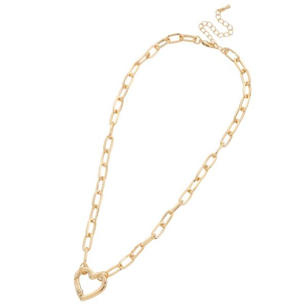 HEART LOCK CHARM OVAL LINK METAL NECKLACE