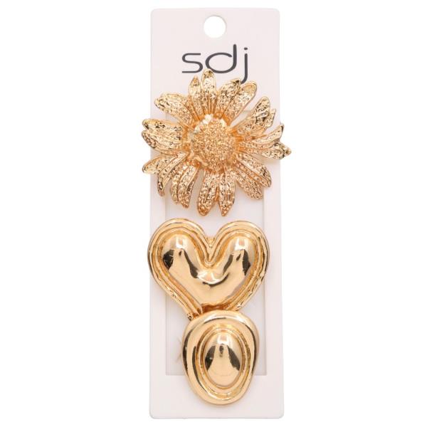 SDJ HEART FLOWER CHUNKY METAL ASSORTED RING SET