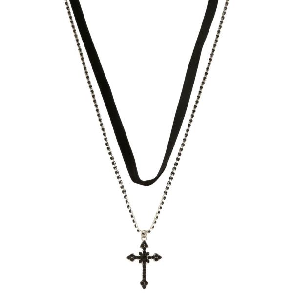 SDJ CROSS PENDANT LAYERED NECKLACE