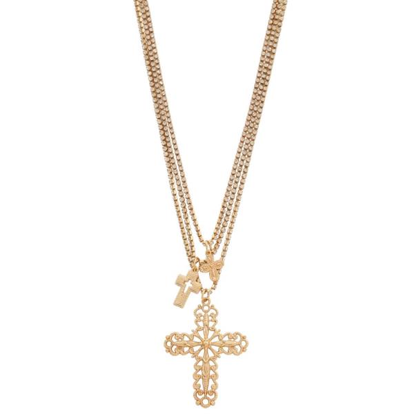 SDJ CROSS PENDANT RHINESTONE LAYERED NECKLACE