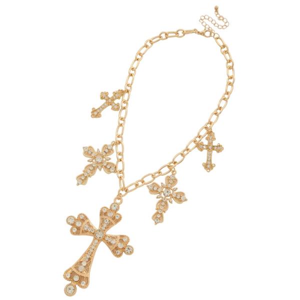 SDJ CROSS RHINESTONE STATION METAL EARRING