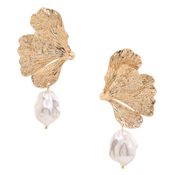 SDJ HALF FLOWER PEARL BEAD DANGLE EARRING