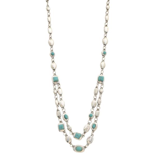 SDJ TURQUOISE BEAD METAL LAYERED NECKLACE