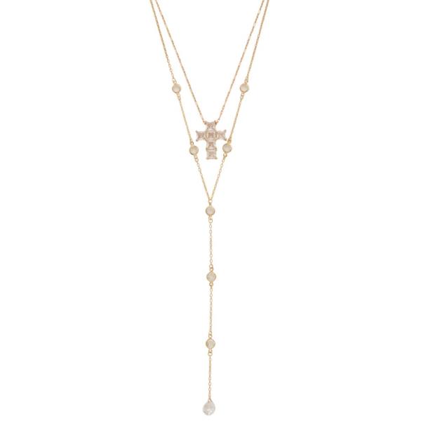 SDJ CRYSTAL Y SHAPE LAYERED NECKLACE