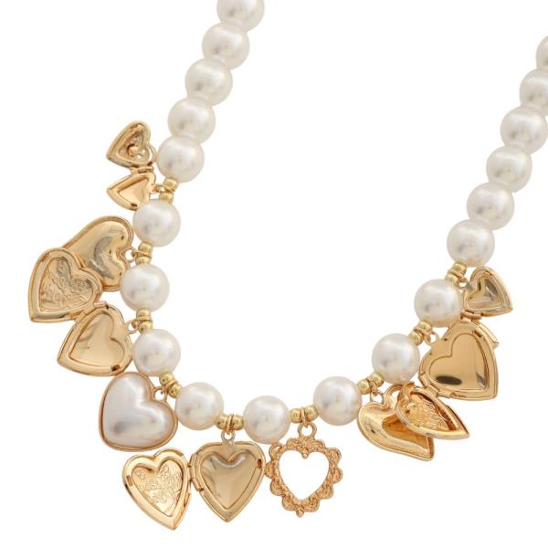 SDJ HEART CHARM PEARL BEAD NECKLACE