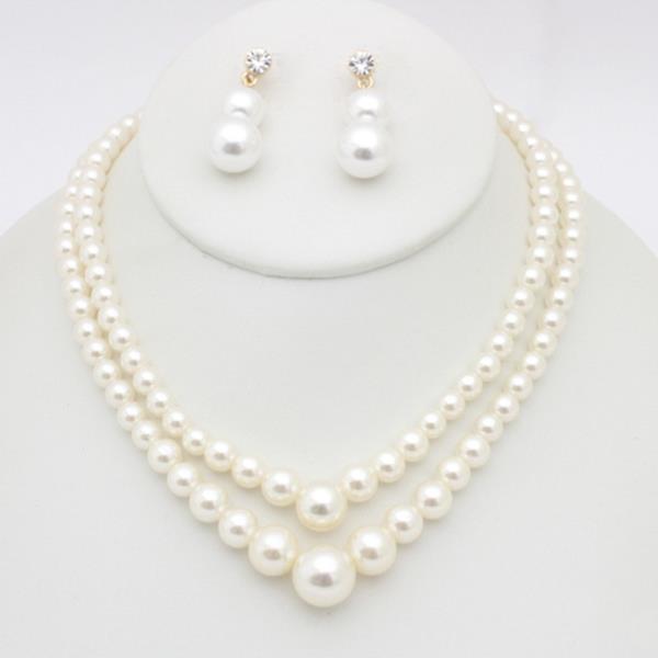 PEARL MULTI-LAYER NECKLACE EARRING SET