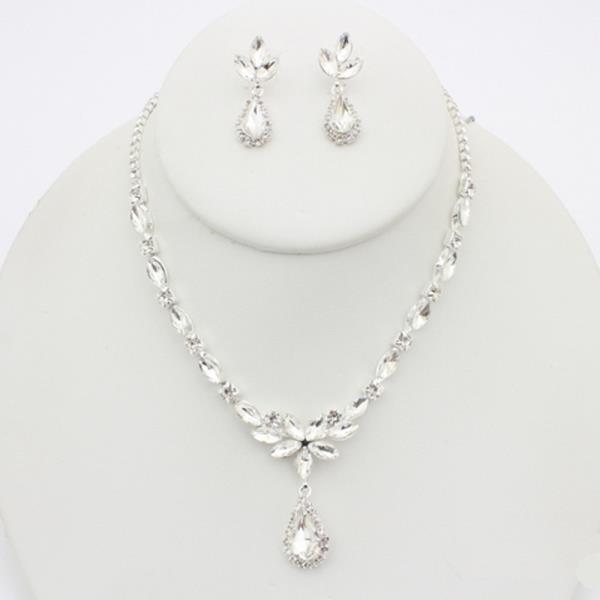 RHINESTONE TEARDROP NECKLACE EARRING SET
