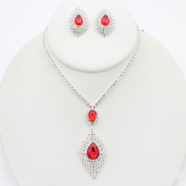 RHINESTONE OVAL DROP NECKLACE EARRING SET