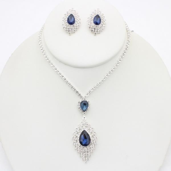 RHINESTONE OVAL DROP NECKLACE EARRING SET