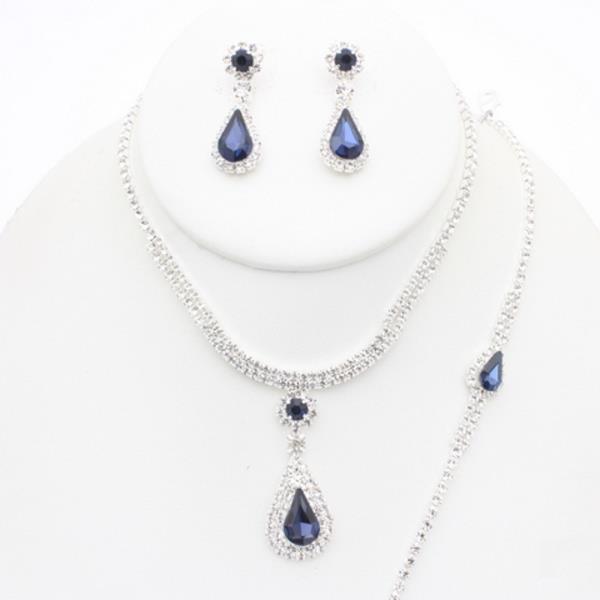 RHINESTONE TEARDROP NECKLACE EARRING BRACELET SET
