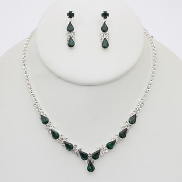 RHINESTONE TEARDROP NECKLACE EARRING SET
