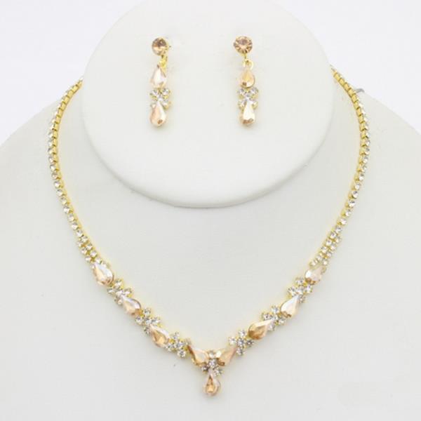 RHINESTONE TEARDROP NECKLACE EARRING SET