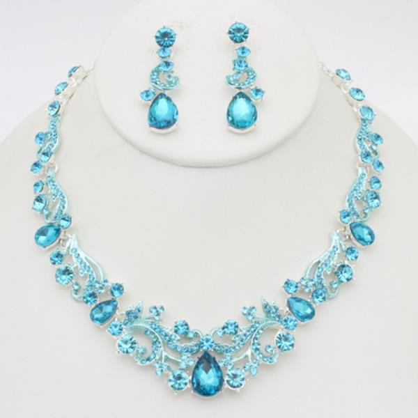 RHINESTONE TEARDROP NECKLACE EARRING SET