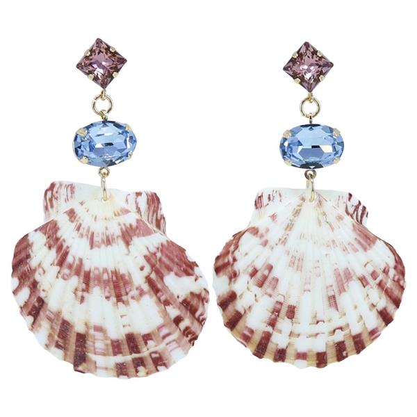 REAL SHELL RHINESTONE DANGLE EARRING