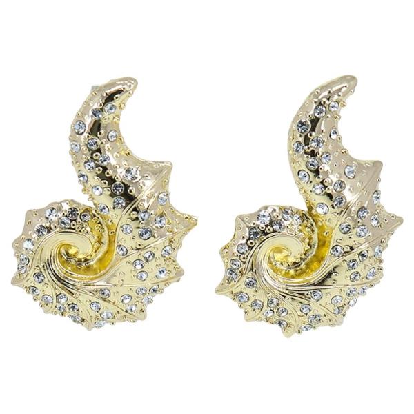 METAL SHELL RHINESTONE STUD EARRING 