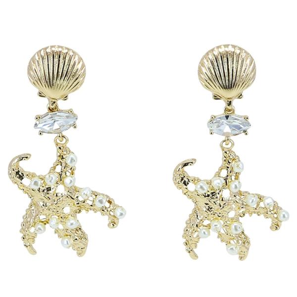 METAL STARFISH CRYSTAL DANGLE EARRING