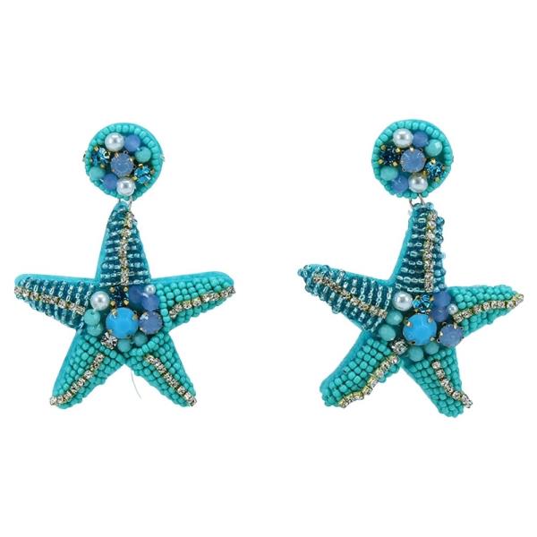 METAL BEADED STARFISH DANGLE EARRING 