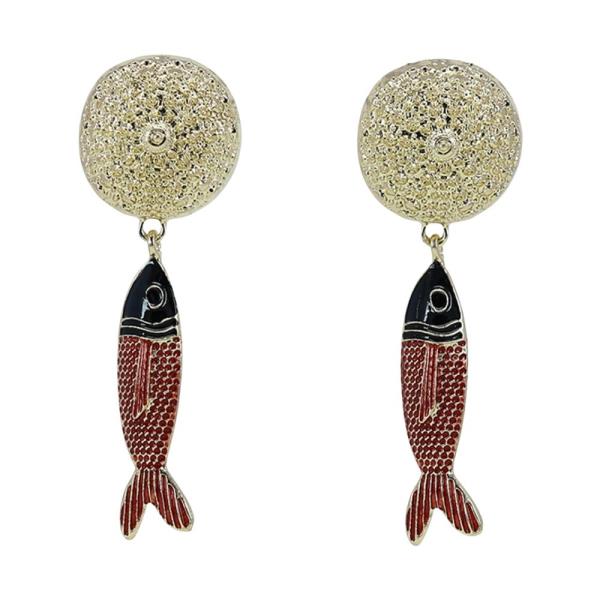 ROUND METAL FISH DANGLE EARRING 