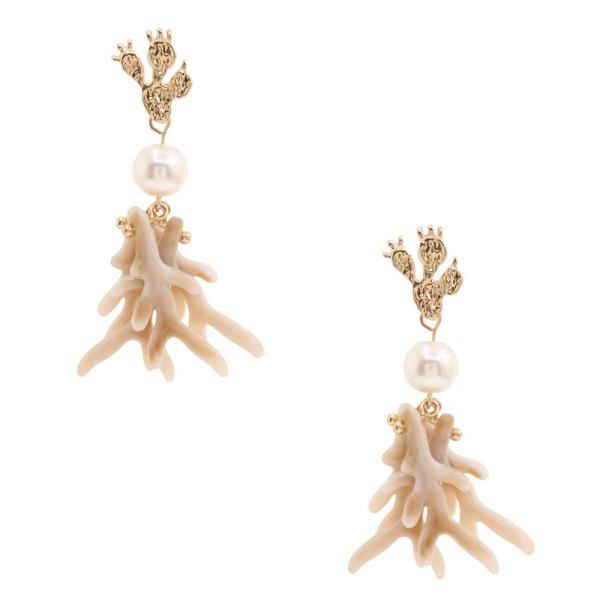 PEARL BEAD CORAL DANGLE EARRING