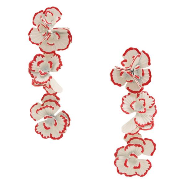 TWO TONE RUFFLE FLOWER LINK DANGLE EARRING