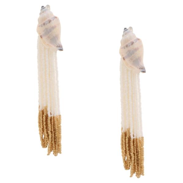 SEASHELL SEED BEAD TASSEL DANGLE EARRING