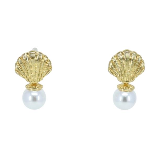 METAL SHELL PEARL STUD EARRING