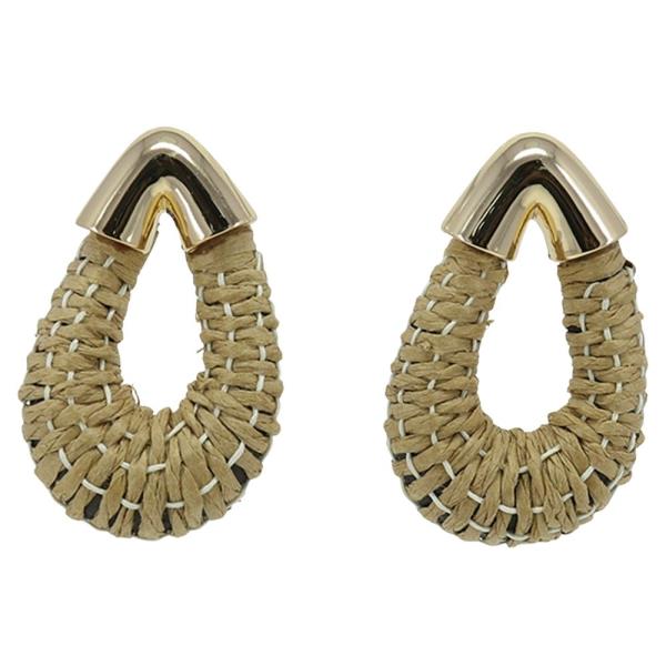 METAL WOVEN RAFFIA TEARDROP STUD EARRING 