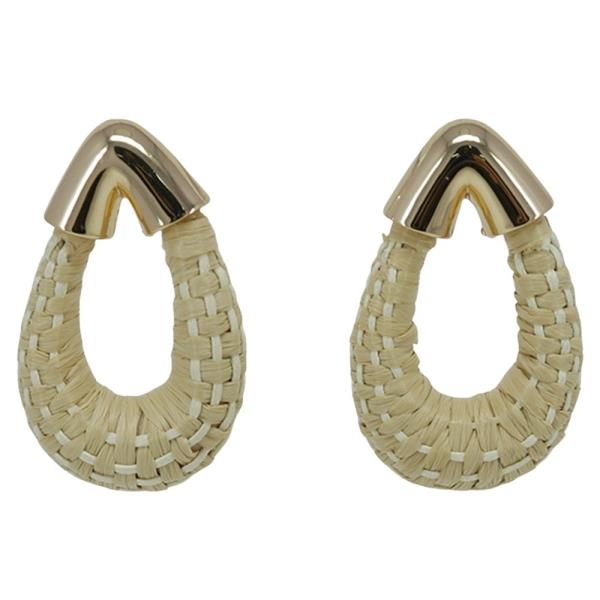 METAL WOVEN RAFFIA TEARDROP STUD EARRING 