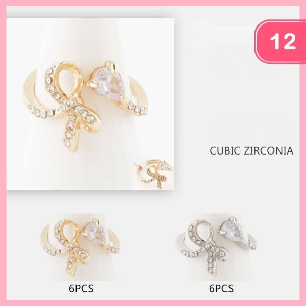 CUBIC ZIRCONIA RHINESTONE BOW RING (12 UNITS)
