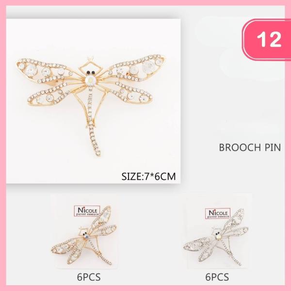 RHINESTONE PEARL DRAGONFLY BROOCH (12 UNITS)