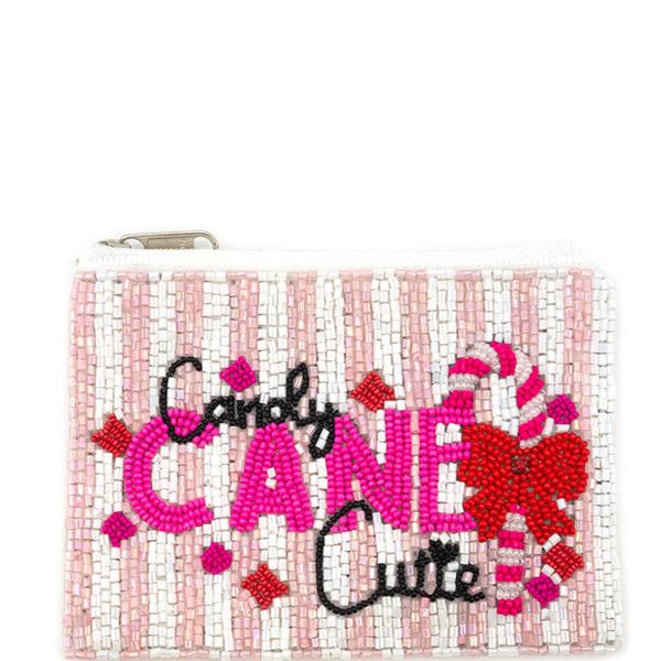 SEED BEAD CANDY CANE CUTIE MESSAGE COIN PURSE BAG