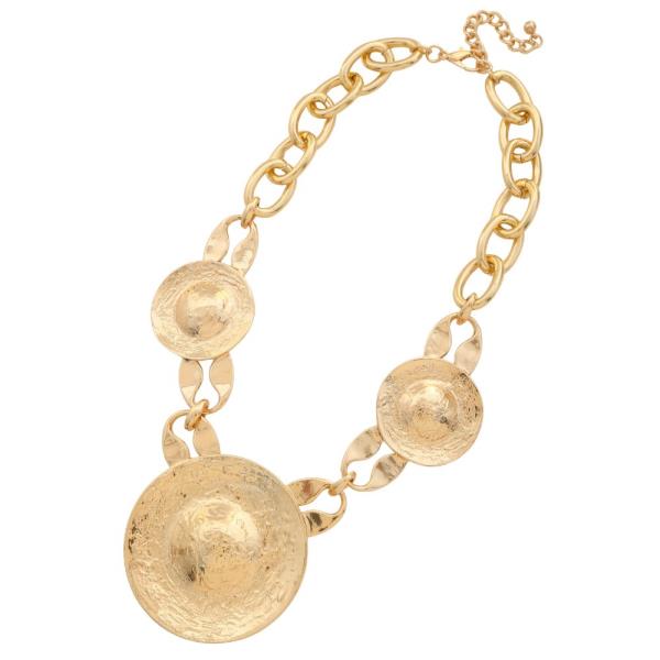 HAMMERED METAL ROUND PLATES WITH HIGH-SHINE FINISH CHUNKY STATEMENT NECKLACE EARRING SET