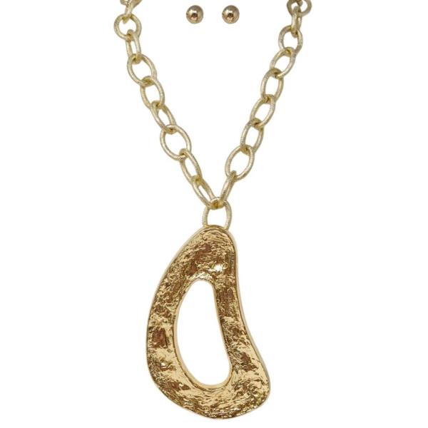 ABSTRACT ORGANIC CUTOUT METAL PENDANT ON BOLD LINK CHAIN CHUNKY STATEMENT NECKLACE EARRING SET