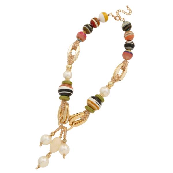 PEARL BEAD LINED BEAD NECKLACE