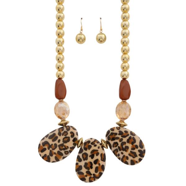 OVAL ANIMAL PRINT PATTERN BEADED NECKLACE